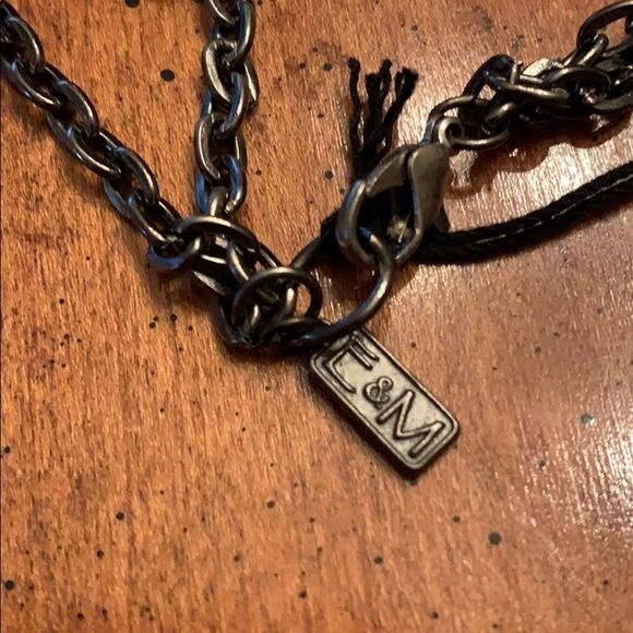 NEW E&M Long Gray/Black Chain Statement Necklace - Picture 3 of 4